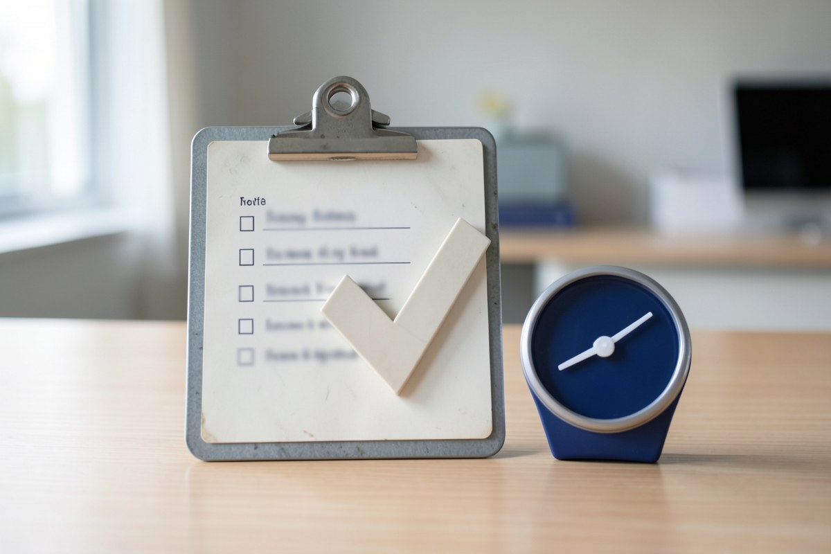 A checklist with a checkmark and a gauge or scale, symbolizing the assessment of eligibility criteria.