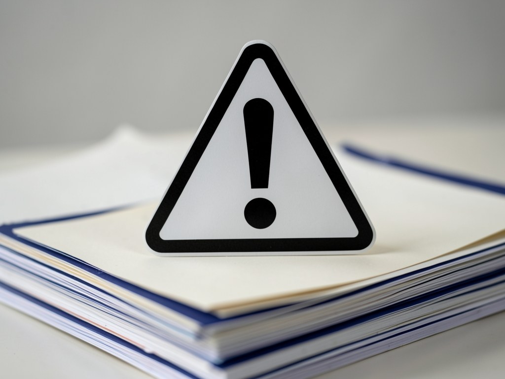 A warning sign with an exclamation mark on a document, indicating caution and important information.