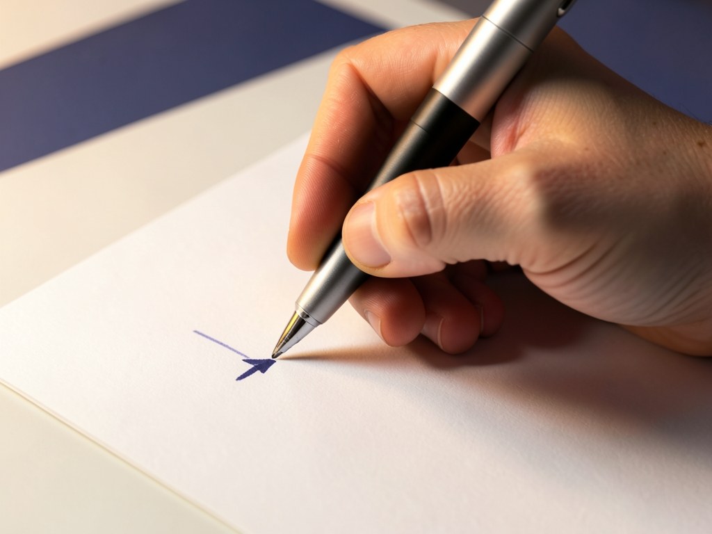 A pen writing on a document with a rising arrow, symbolizing a formal appeal for more aid.