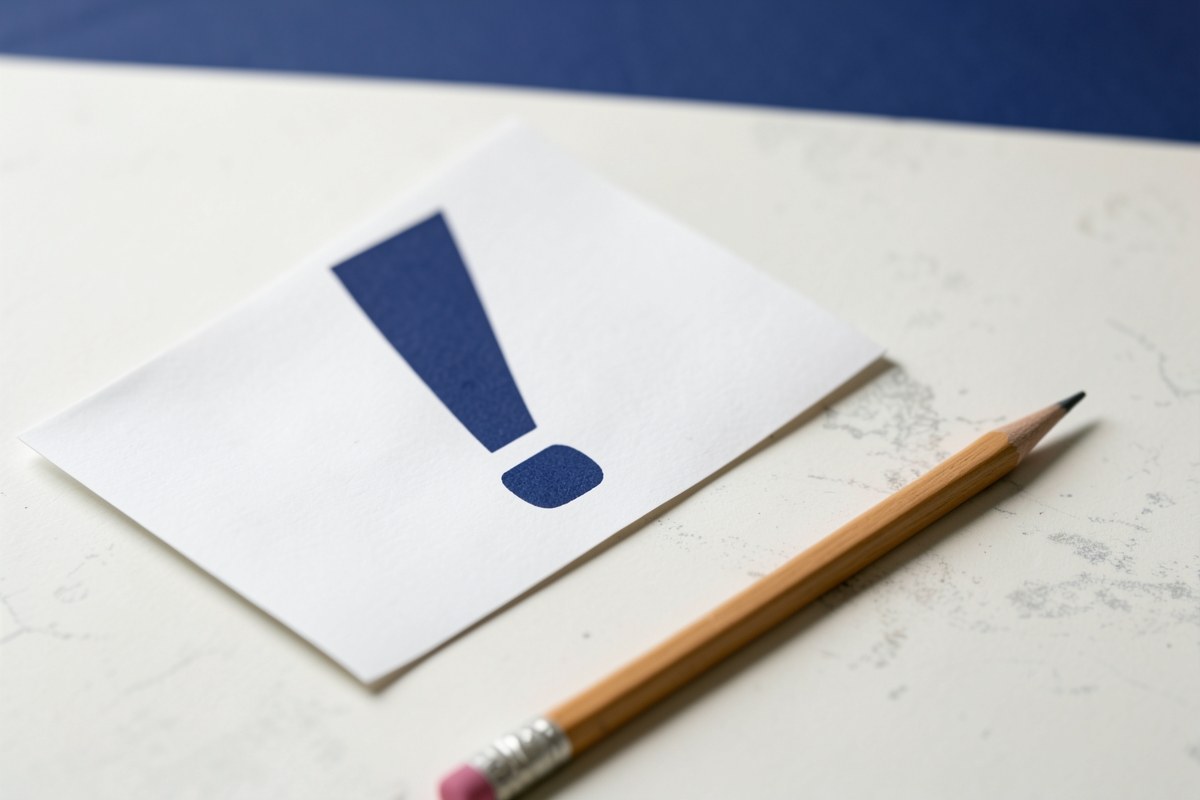 A paper with an exclamation mark and a pencil with an eraser, symbolizing correcting mistakes.